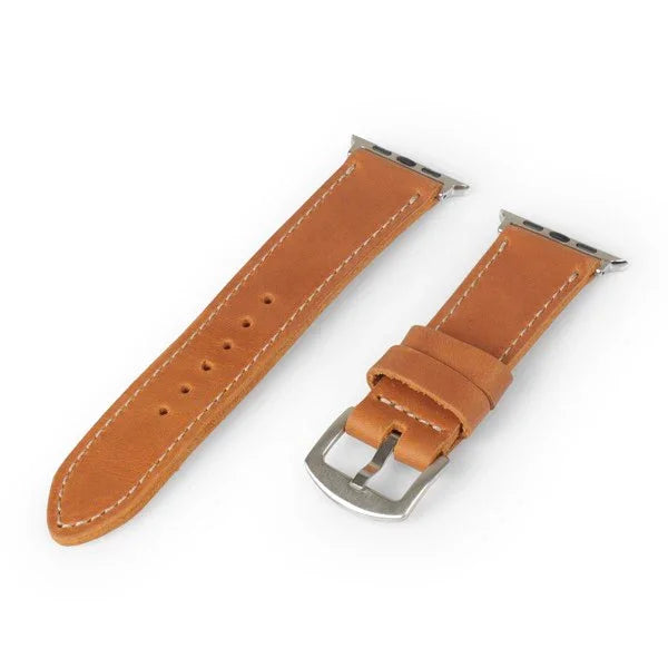 Camel brown full-grain leather Apple Watch strap with silver buckle, Yukon Bags accessory