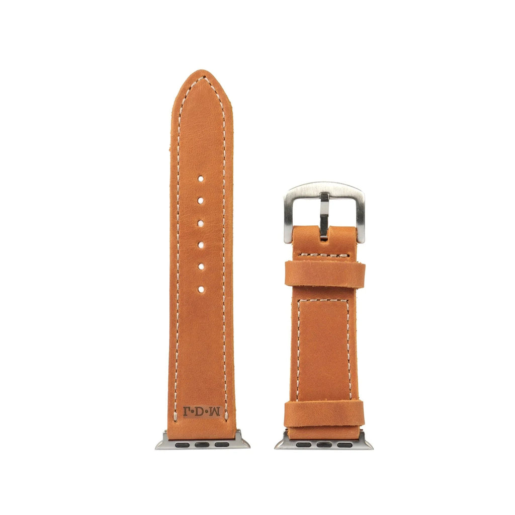 Camel brown full-grain leather Apple Watch strap with silver buckle, Yukon Bags accessory