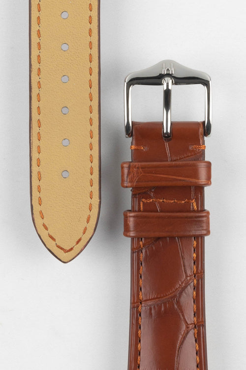 Alligator Leather Watch Strap in GOLD BROWN